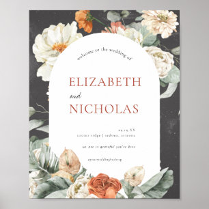 Boho Dark Floral Greenery   Begrüßungszeichen Poster