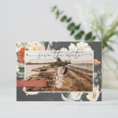 Boho Dark Floral Greenery | Hochzeit von Fotos Save The Date (Stehend Vorderseite)