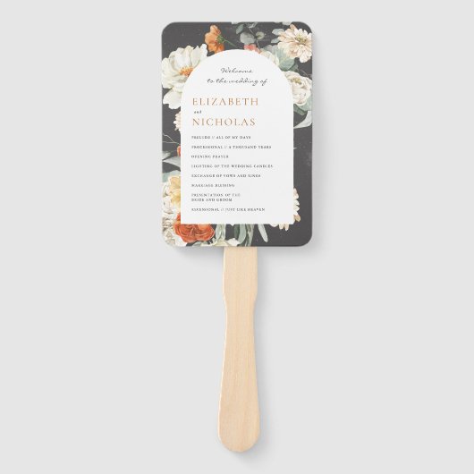 Boho Dark Floral Greenery | Hochzeitsprogramm Fächer (Vorderseite)