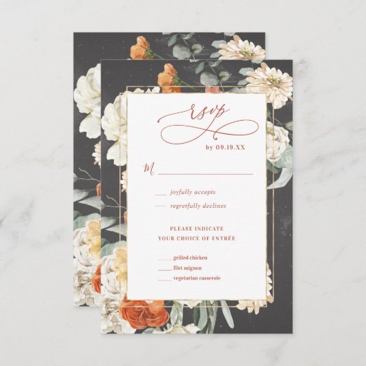 Boho Dark Floral | HochzeitsrSVP RSVP Karte (Vorne/Hinten)