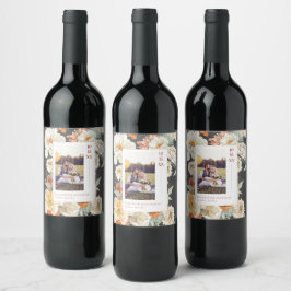 Boho Dark Floral | Monogramm-Hochzeitsstift Weinetikett