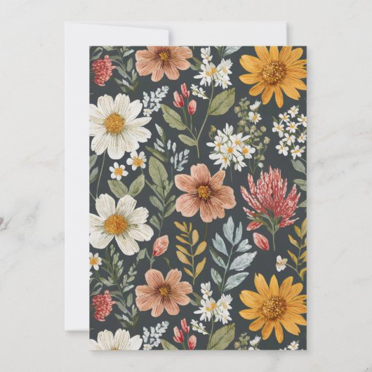 Boho Dark Floral Wildblume Babydusche Einladung (Rückseite)