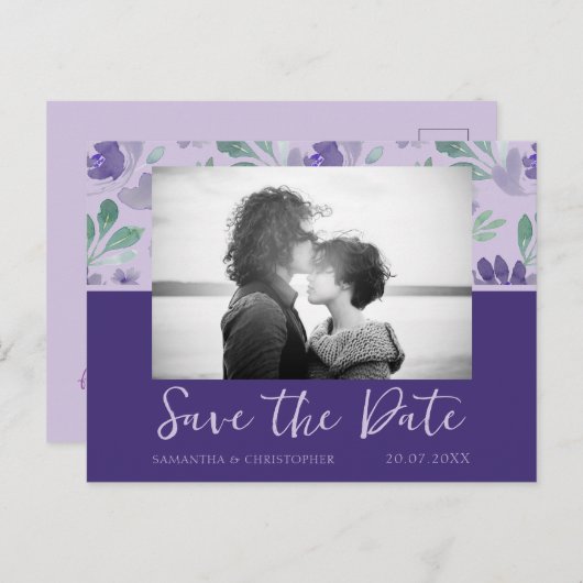 Boho Dark Lila Save the Date Hochzeit Postkarte (Vorne/Hinten)