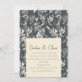 Boho Dark Moody Black Botanical Sketch Wedding Einladung (Vorderseite)