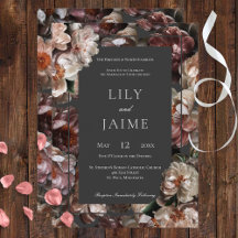 Boho Dark Peony Blume Moderne Einladung zur Hochze