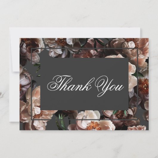 Boho Dark Peony Blume Moderne Hochzeit Dankeskarte (Vorderseite)