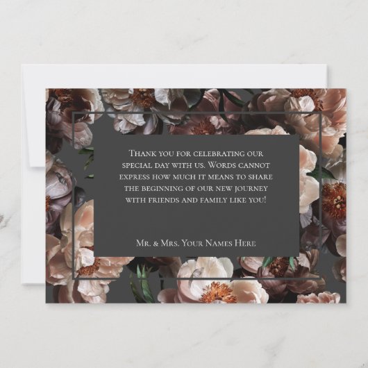 Boho Dark Peony Blume Moderne Hochzeit Dankeskarte (Rückseite)