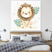 Boho Decor Lion & Blätter Leinwanddruck (Insitu (Schlafzimmer))