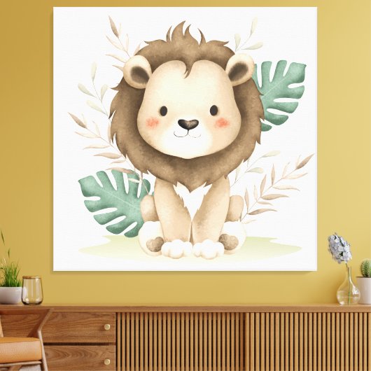 Boho Decor Lion & Blätter Leinwanddruck (Insitu (Wohnzimmer))