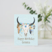 Boho Decorated Kuh Skull Birthday Postkarte (Stehend Vorderseite)
