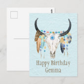 Boho Decorated Kuh Skull Birthday Postkarte (Vorne/Hinten)