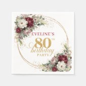 Boho Deep Red Floral 80. Geburtstag Servietten (Vorderseite)