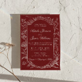 Boho Deep Red Floral QR Code Botanische Hochzeit Einladung