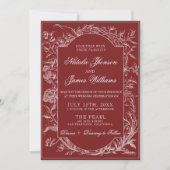 Boho Deep Red Floral QR Code Botanische Hochzeit Einladung (Vorderseite)