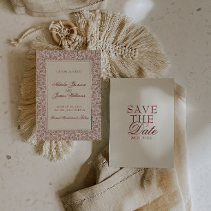 Boho Deep Red Florales Botanisches Burgund Hochzei Save The Date