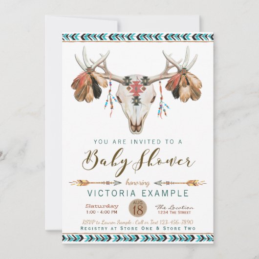 Boho Deer Antler Baby Shower Einladungen (Vorderseite)