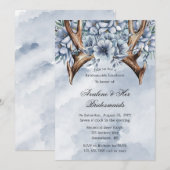 Boho Deer Antler Blue Floral Bridesmaids Luncheon Einladung (Vorne/Hinten)