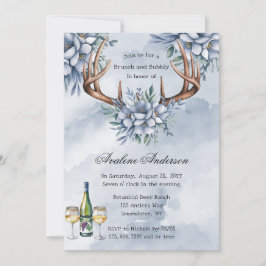 Boho Deer Antler Blue Floral Brunch & Bubbly Einladung