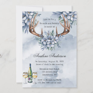 Boho Deer Antler Blue Floral Brunch & Bubbly Einladung