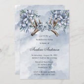 Boho Deer Antler Blue Floral Junggeselinnen-Abschi Einladung (Vorne/Hinten)