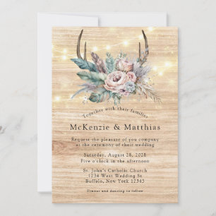 Boho Deer Antler Floral Wedding Einladung