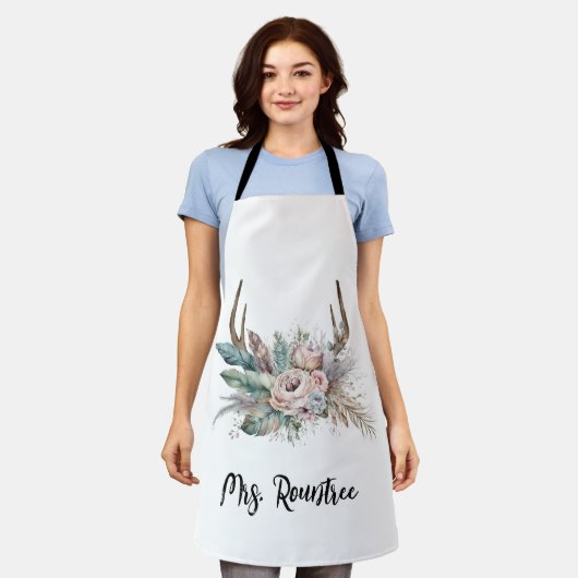 Boho Deer Antler Floral Wedding Schürze (Getragen)