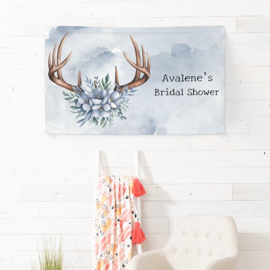Boho Deer Antler mit Blue Florals Wedding Banner (Insitu)
