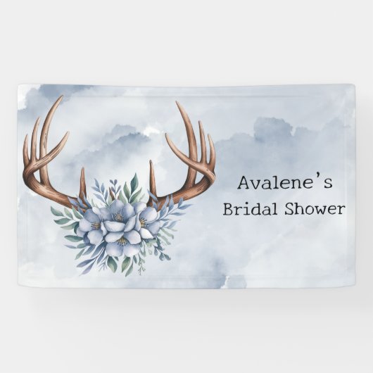 Boho Deer Antler mit Blue Florals Wedding Banner (Horizontal)