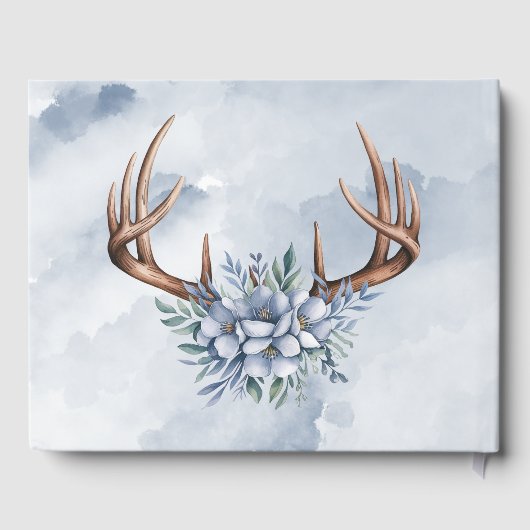 Boho Deer Antler mit Blue Florals Wedding Gästebuch (Rückseite)