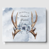 Boho Deer Antler mit Blue Florals Wedding Gästebuch (Vorderseite)