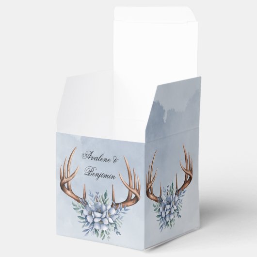 Boho Deer Antler mit Blue Florals Wedding Geschenkschachtel (Geöffnet)