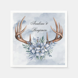 Boho Deer Antler mit Blue Florals Wedding Serviette