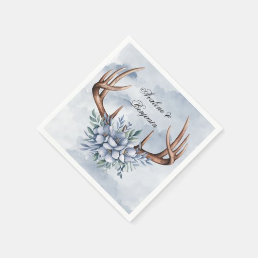 Boho Deer Antler mit Blue Florals Wedding Serviette (Ecke)