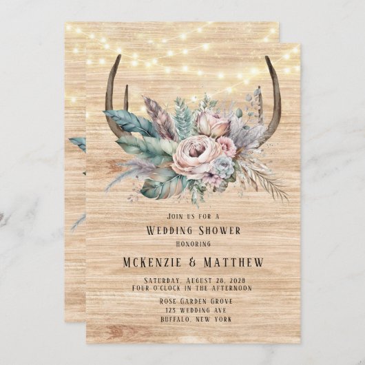 Boho Deer Antler Polterabend Einladung (Vorne/Hinten)