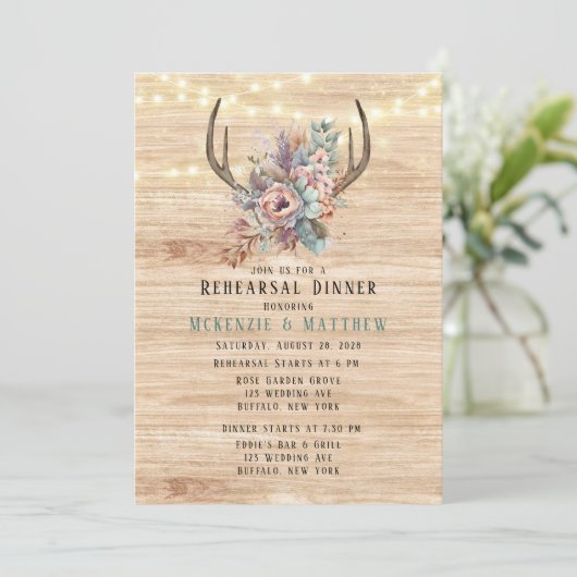Boho Deer Antler Probe Dinner Einladung (Stehend Vorderseite)