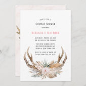 Boho Deer Antlers and Florals Couples Dusche Einladung (Vorne/Hinten)