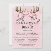 Boho Deer Antlers Pink Peonies Probe Dinner Einladung (Vorderseite)