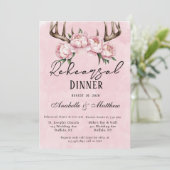 Boho Deer Antlers Pink Peonies Probe Dinner Einladung (Stehend Vorderseite)