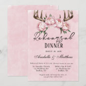 Boho Deer Antlers Pink Peonies Probe Dinner Einladung (Vorne/Hinten)