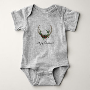Boho Deer Antlers Rustikale Weihnachtsblume Baby Strampler