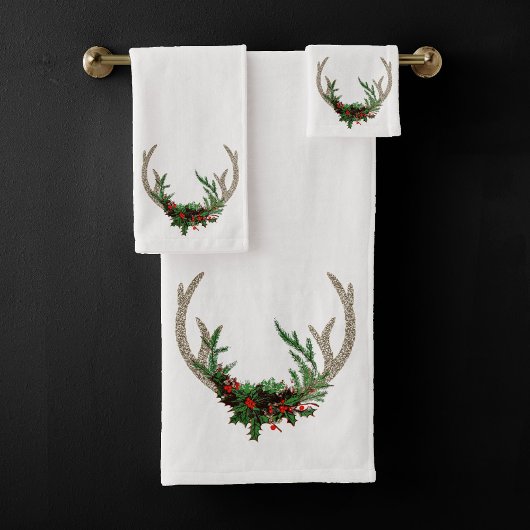 Boho Deer Antlers | Rustikale Weihnachtsblume Badhandtuch Set