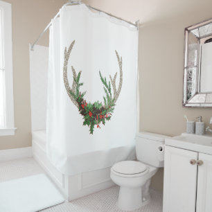 Boho Deer Antlers Rustikale Weihnachtsblume Duschvorhang