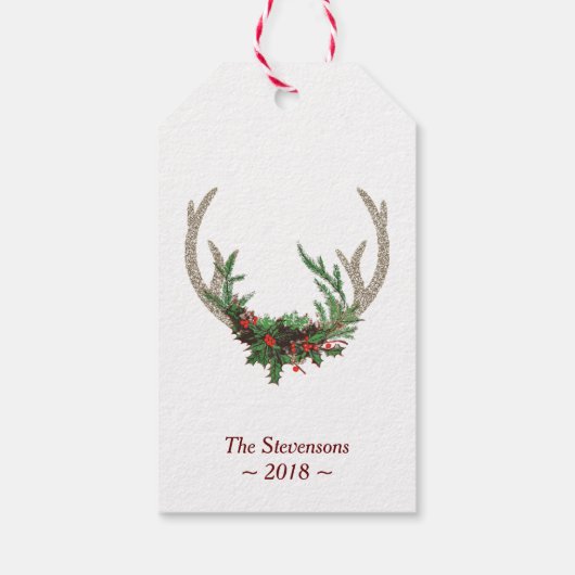 Boho Deer Antlers | Rustikale Weihnachtsblume Geschenkanhänger (Rückseite)