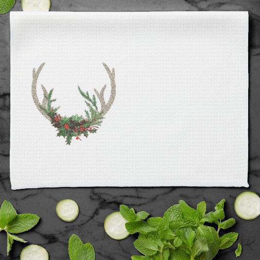 Boho Deer Antlers | Rustikale Weihnachtsblume Geschirrtuch