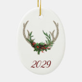 Boho Deer Antlers | Rustikale Weihnachtsblume Keramik Ornament (Hinten)