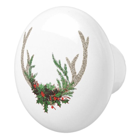 Boho Deer Antlers | Rustikale Weihnachtsblume Keramikknauf (Rechts)