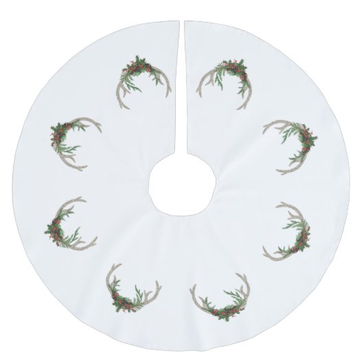 Boho Deer Antlers | Rustikale Weihnachtsblume Polyester Weihnachtsbaumdecke (Vorderseite)