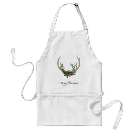 Boho Deer Antlers | Rustikale Weihnachtsblume Schürze (Vorne)