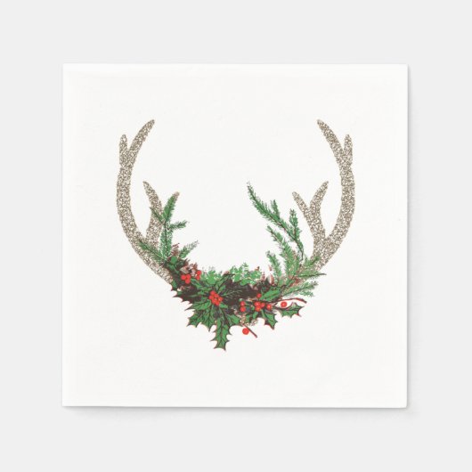 Boho Deer Antlers | Rustikale Weihnachtsblume Serviette (Vorderseite)