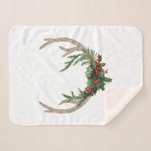 Boho Deer Antlers | Rustikale Weihnachtsblume Sherpadecke (Vorderseite (Horizontal))